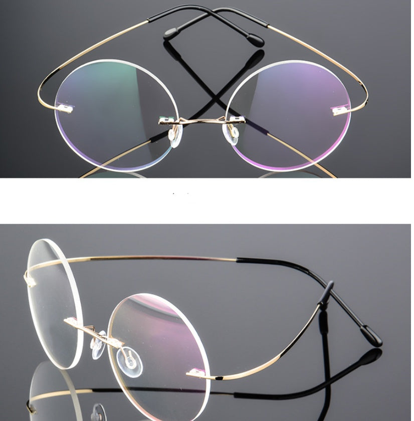 Retro Round Titanium Alloy Super Elastic Frameless  Glasses