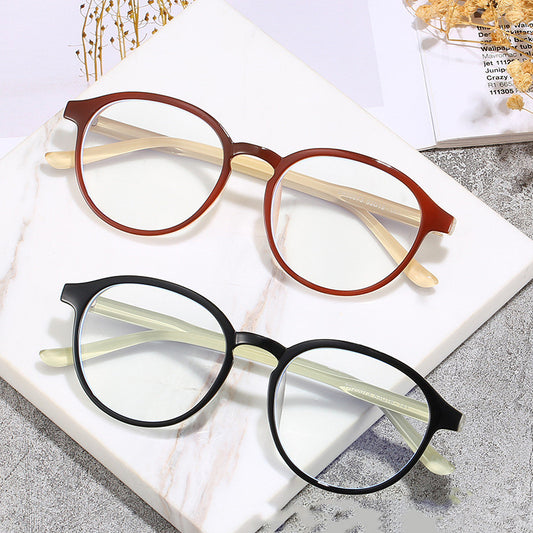Fashionable Round Frame Flat Light Mirror Without Makeup Retro Optical Glasses Myopia Frame